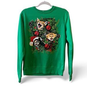 Celebrate Together Crazy Cat Singing Ugly Christmas Sweatshirt Sz M Holiday